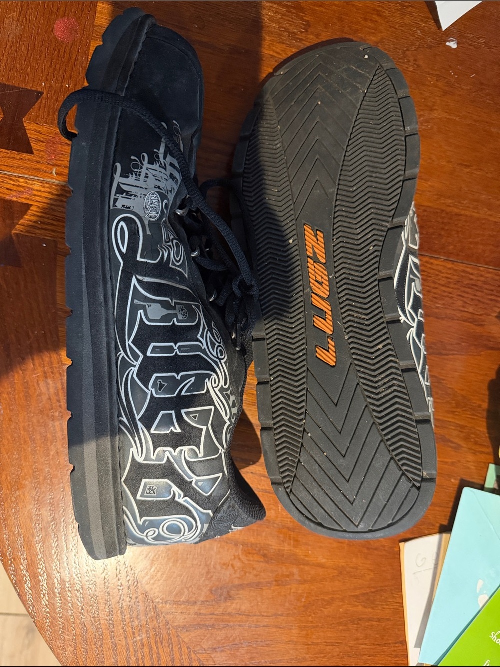 Lugz size 13 Black Men's Sneakers with White Graphic Accents